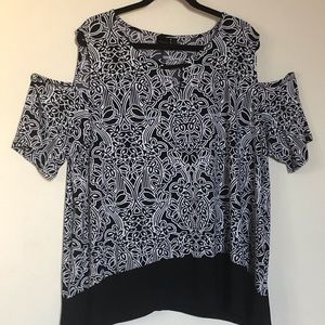 Black and white blouse (cold shoulder top)